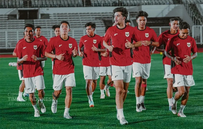 Para pemain Timnas Indonesia U-23 latihan di Stadion Madya, Senayan, Jakarta. [Instagram @timnas.indonesia]